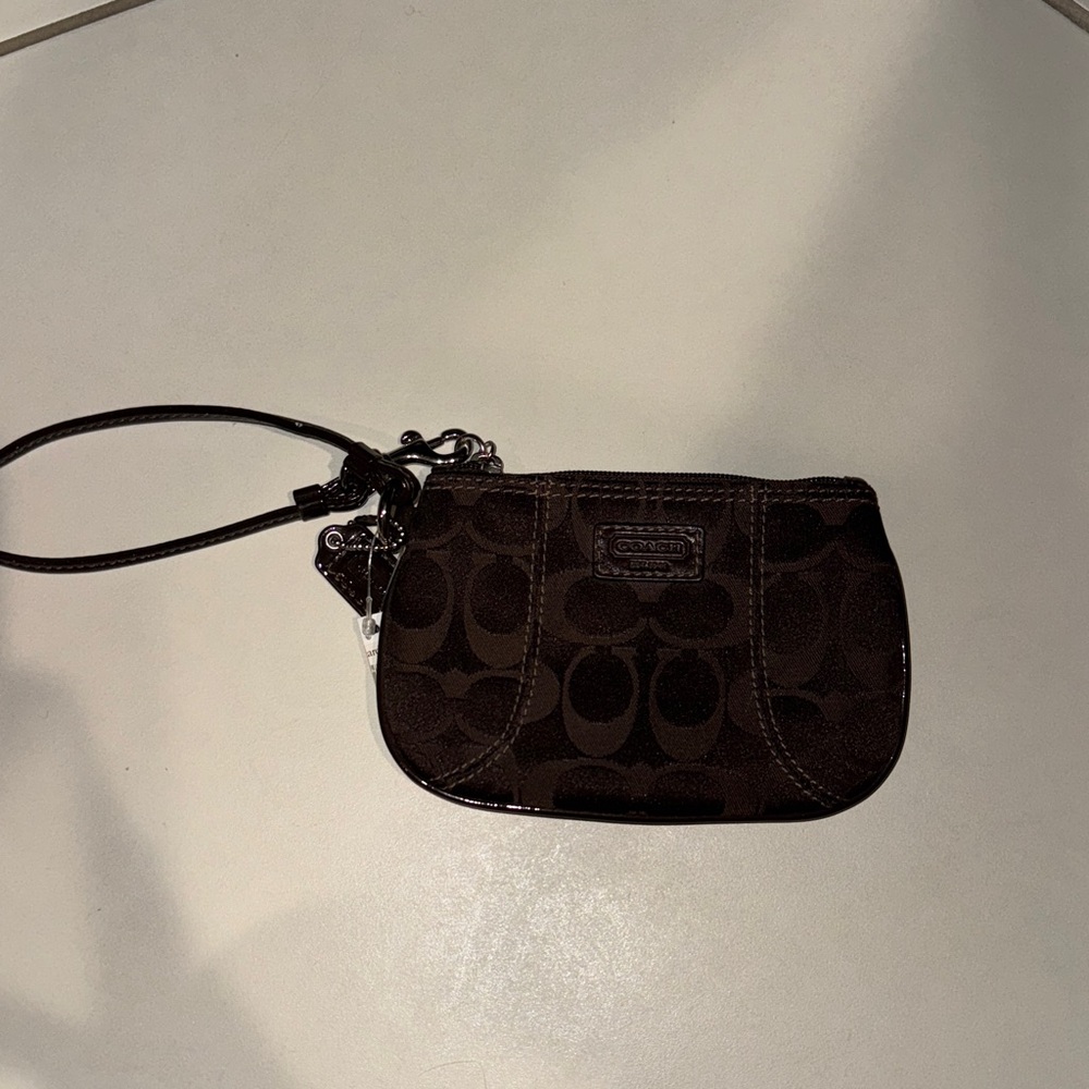 Coach Dark Brown Signature Wristlet